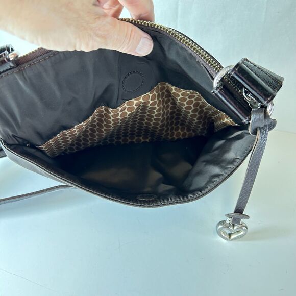 Brighton Go Go Slim Brown Croco Leather Black Nylon Crossbody Bag - Picture 8 of 16